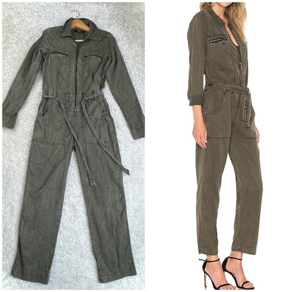 Hudson Utility Jumpsuit in Washed Army Green. Military Inspired Utility Chic XS - Picture 1 of 15